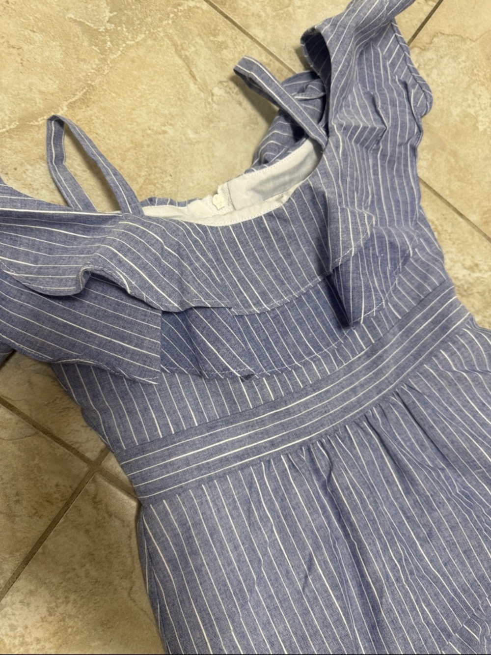 Rare Editions Blue Pinstripe Ruffle High-Low Dress - Picture 2 of 5
